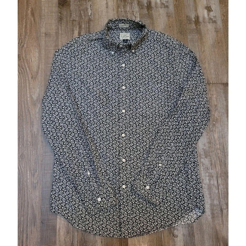 J Crew Black Floral Classic Button Up
